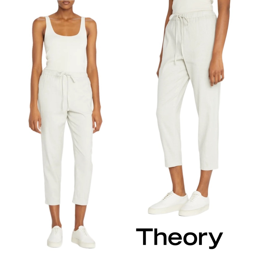 NEW THEORY Treeca Cropped Linen-Blend Jogger Pants in White